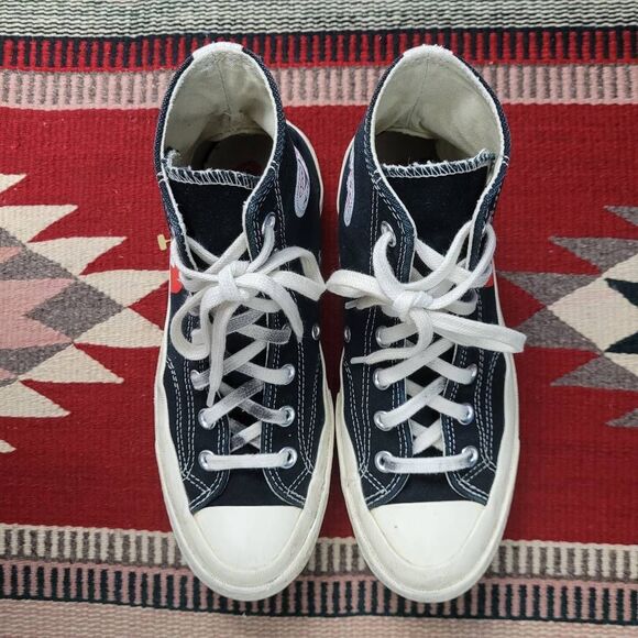 Converse x Comme De Garcons Play High Top Sneakers Sz W 7 M 5 Hidden Heart Black - Picture 4 of 9